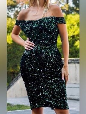 NWT Retro Stage 1960S Sequins Off-Shoulder Dress